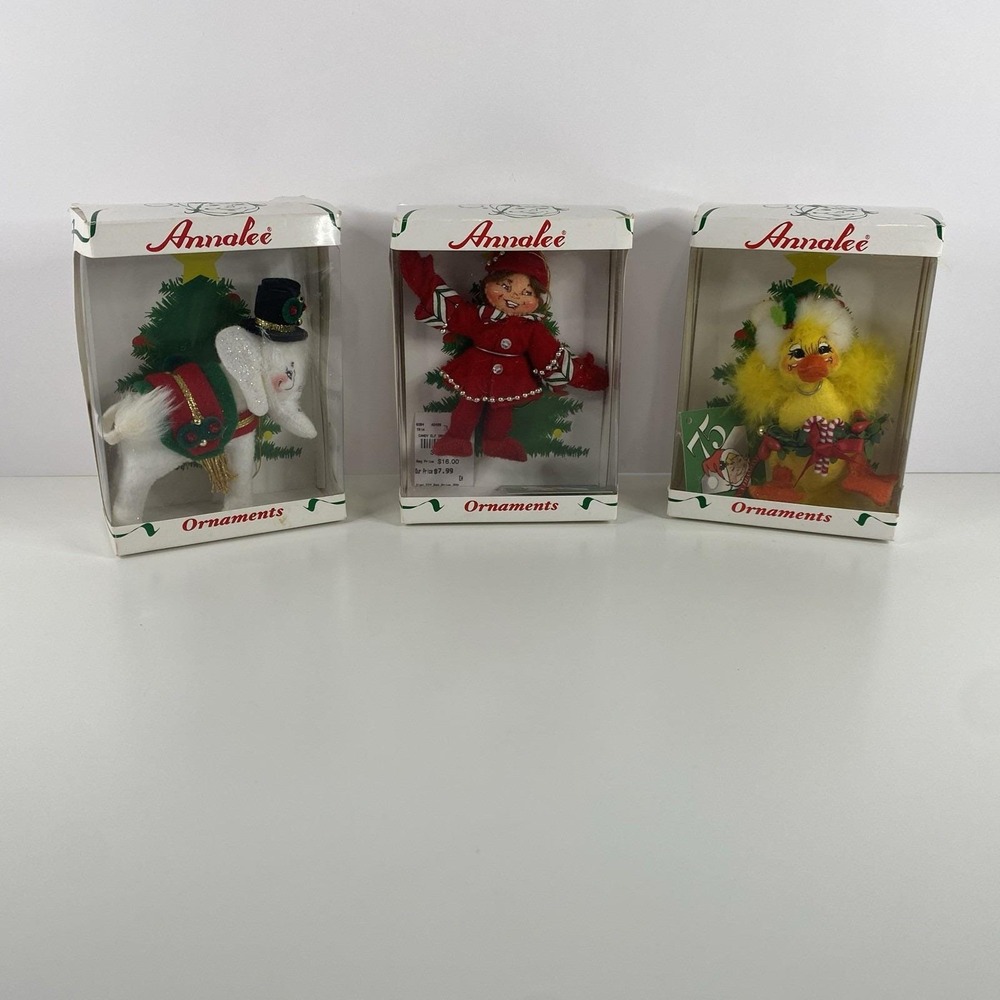 Annalee Candy cane Elf, Ducky, Elephant 3 Inch Christmas Ornament w/Original Box